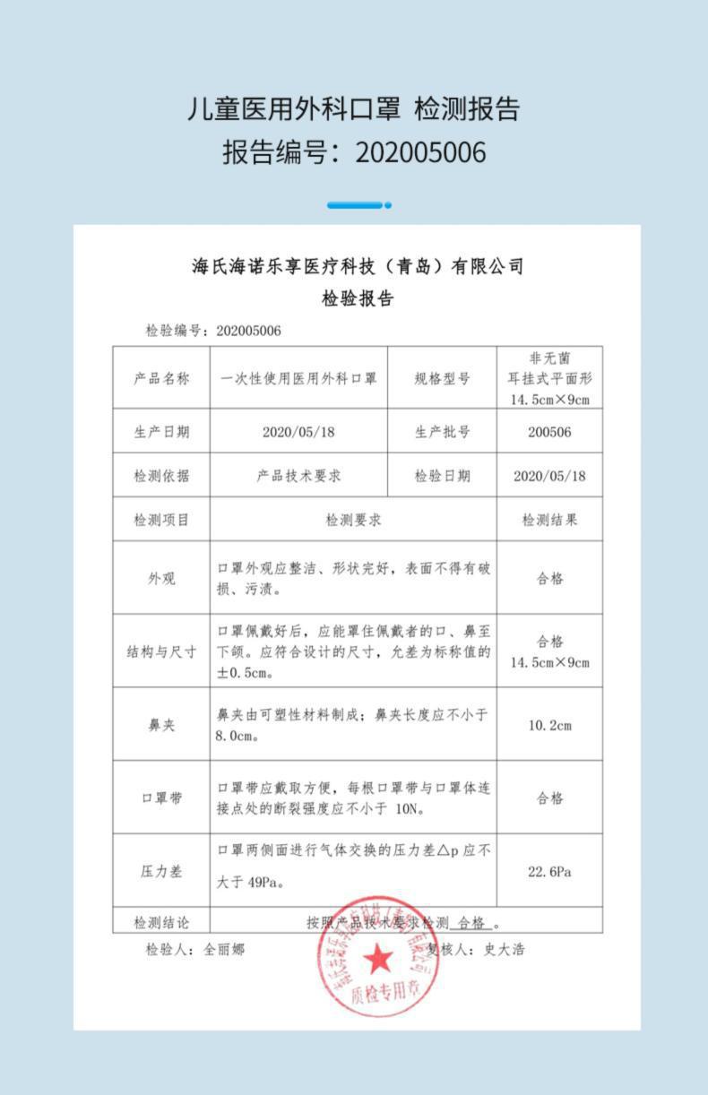 海氏海諾A108一次性醫用外科兒童口罩圖片8
