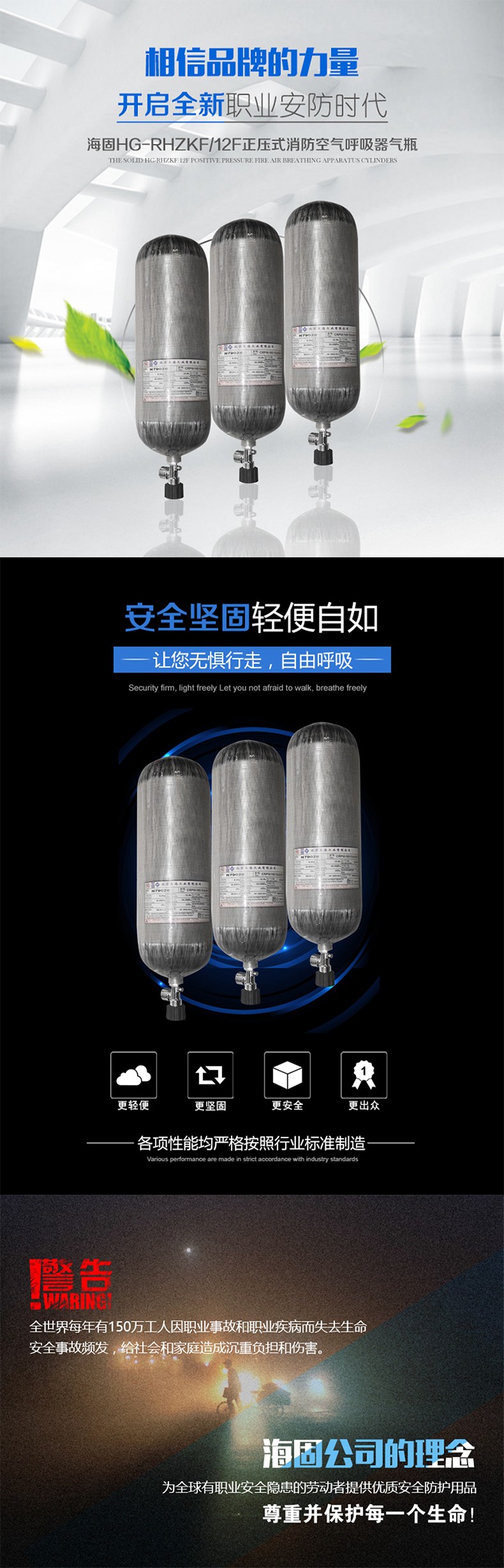 海固HG-RHZKF/12F正壓式空氣呼吸器碳纖維復合氣瓶圖片1