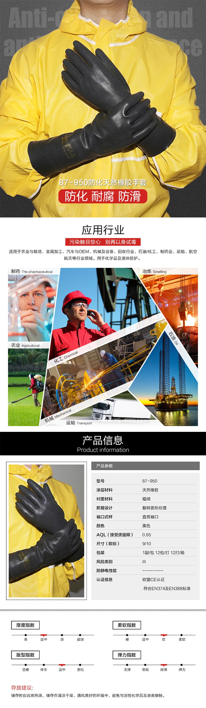 海固087-950防化服配件手套 化學品防護手套，耐酸堿防護手套圖片