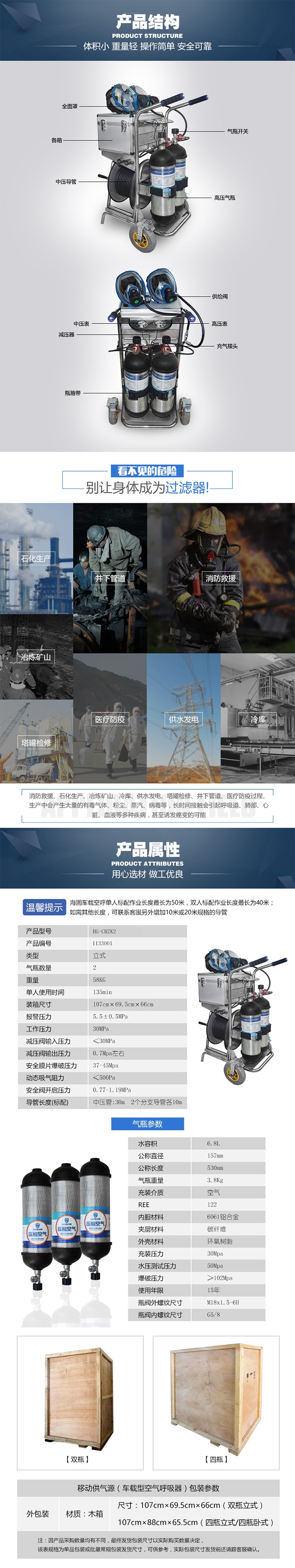 海固HG-CHZK2 6.8L移動(dòng)供氣源車載式長(zhǎng)管呼吸器圖片