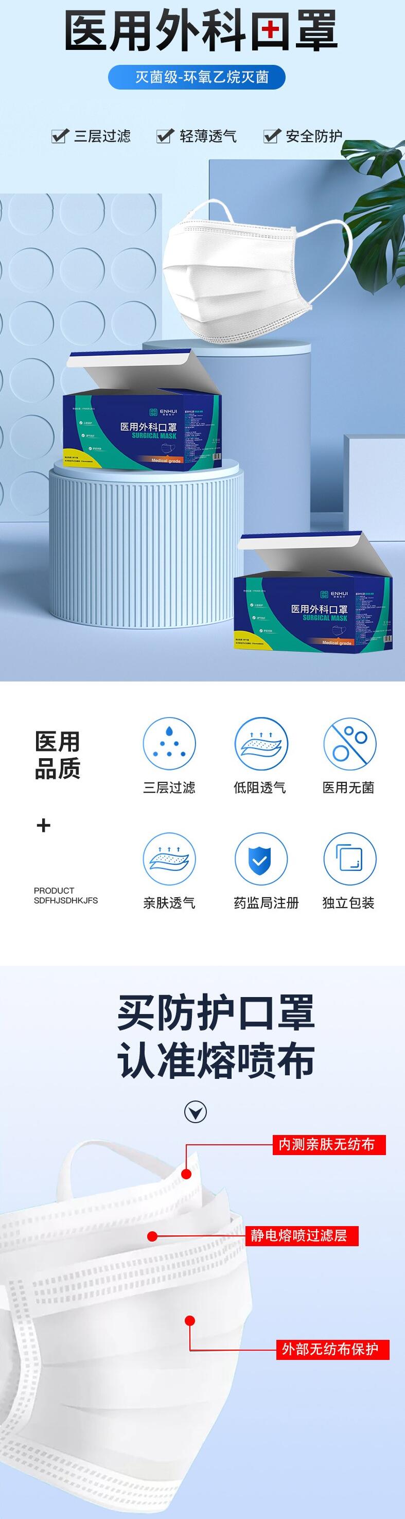 恩惠醫療三層一次性醫用外科口罩圖片