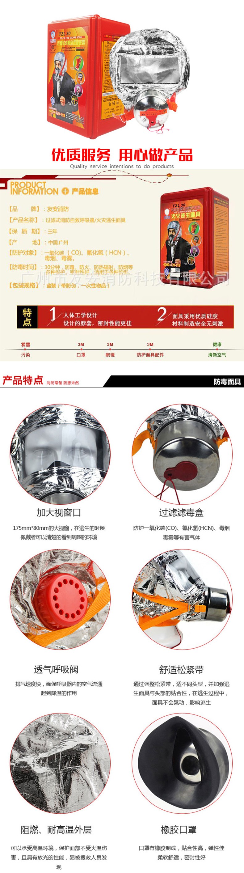 友安科技TZL30防煙面具火災(zāi)逃生面具圖片1