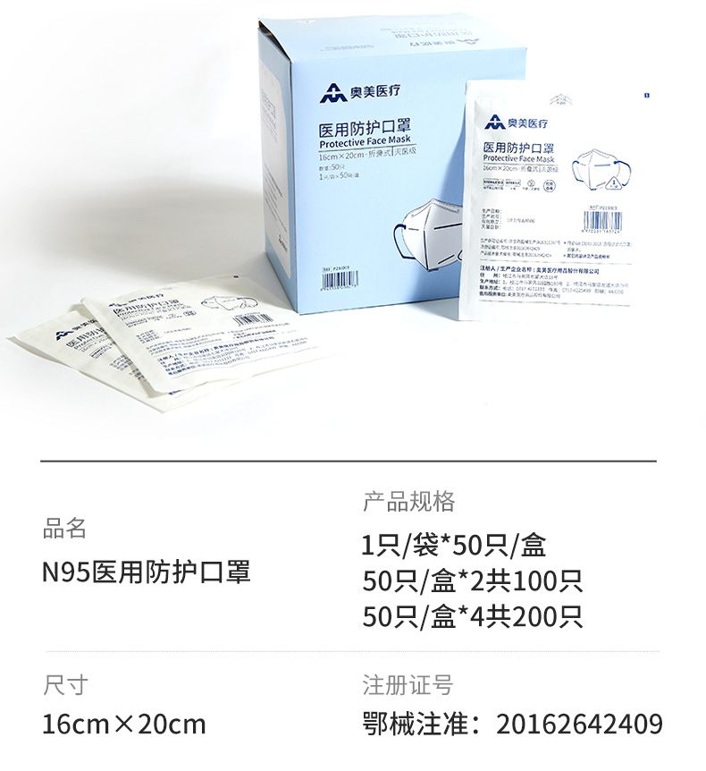 奧美醫療折疊式N95醫用防護口罩圖片2