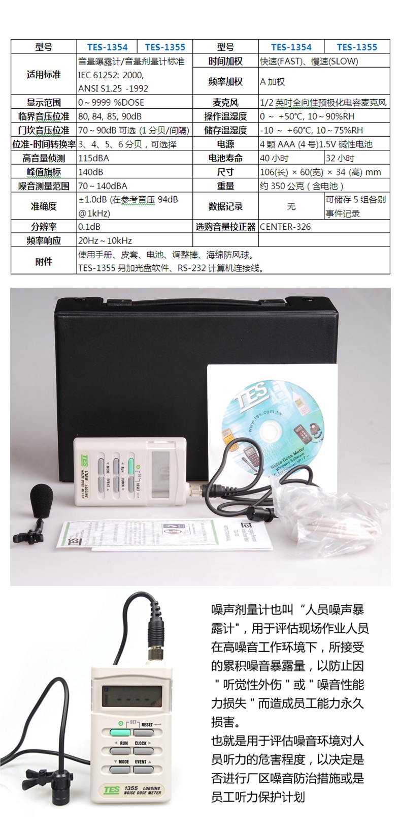 臺(tái)灣泰仕TES-1355噪音劑量計(jì)圖片