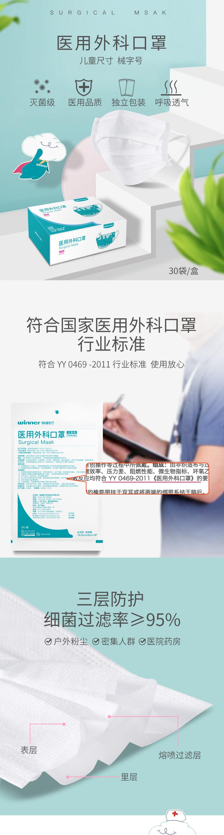 穩健603-006379滅菌兒童醫用外科口罩圖片1