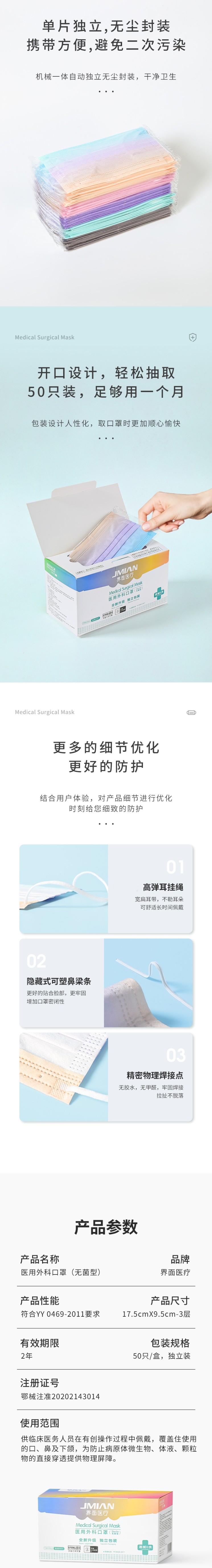 界面漸變色滅菌級一次性醫(yī)用外科口罩圖片