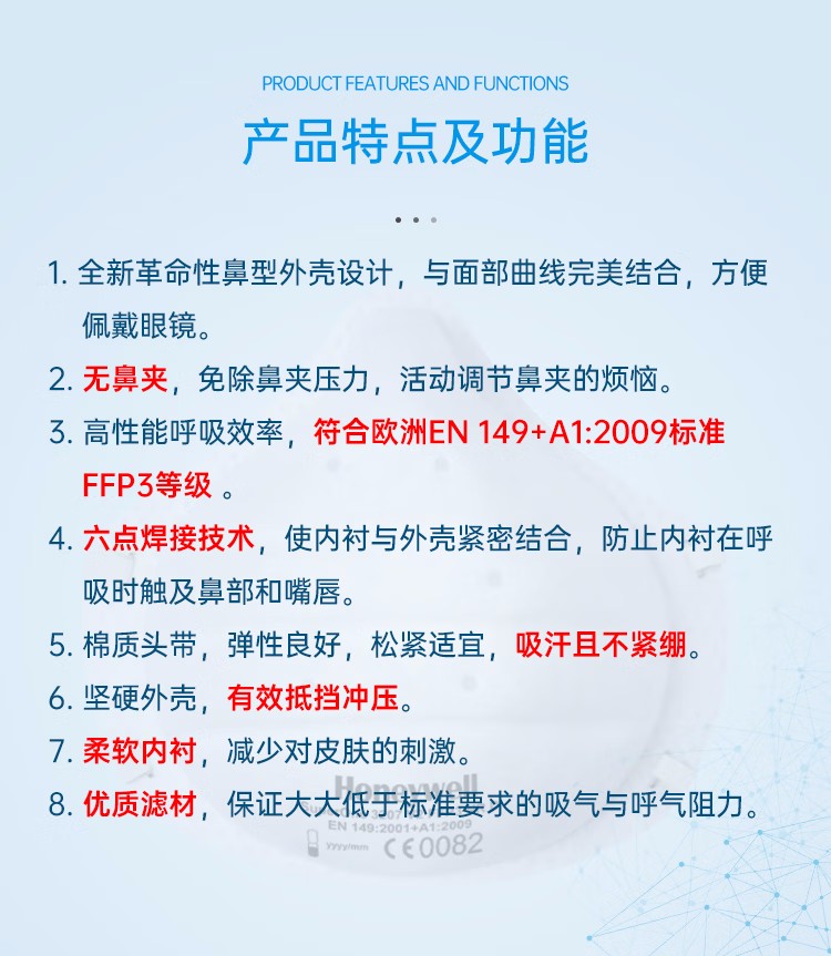 霍尼韋爾1032501 FFP3口罩頭戴式防護口罩
