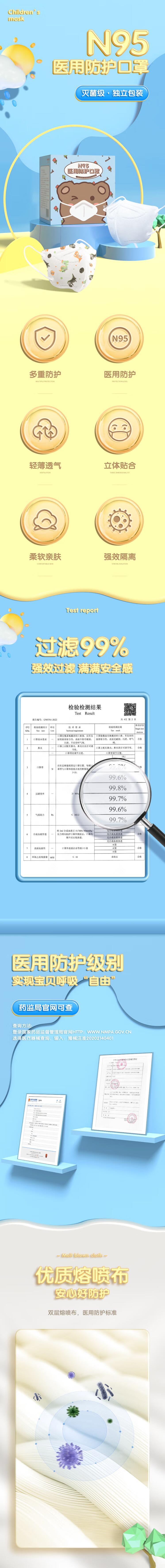 美仕康N95級滅菌醫(yī)用防護兒童口罩圖片1