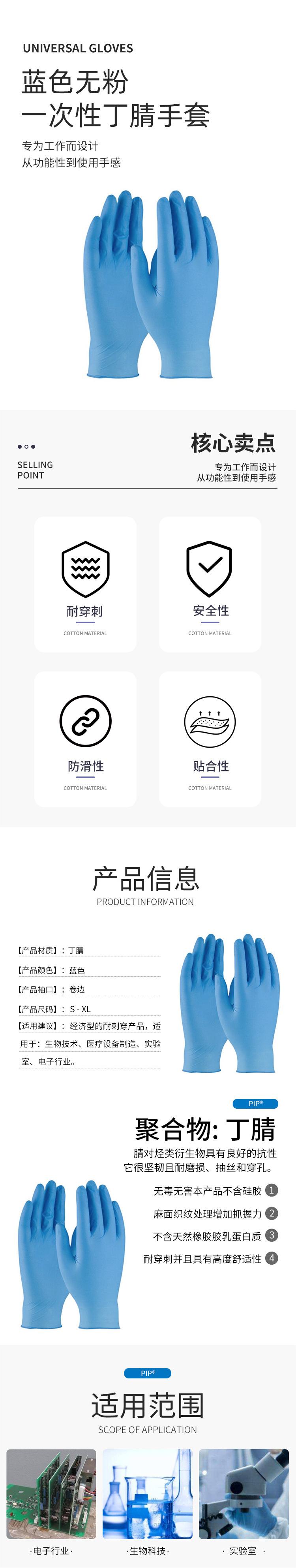 PIP 63-331PFAP藍(lán)色無(wú)粉一次性丁腈手套圖片