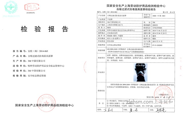 3M3200化工噴漆防毒面具檢測報(bào)告