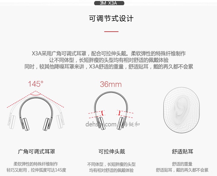 3M X3A頭戴式高降噪隔音耳罩采用廣角可調節耳罩