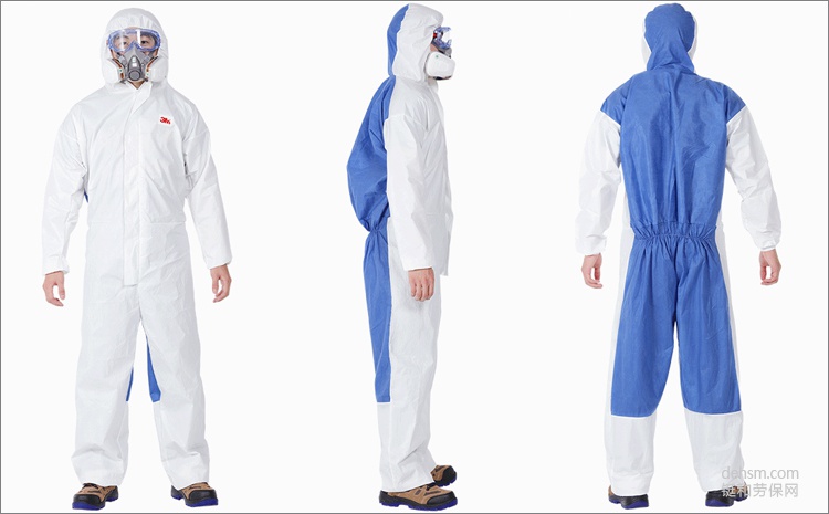 3M4535白色帶帽連體防護服實物圖